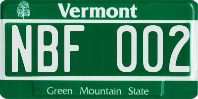 VT license plate NBF002