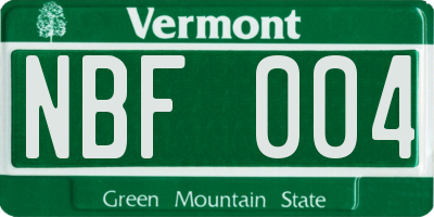VT license plate NBF004