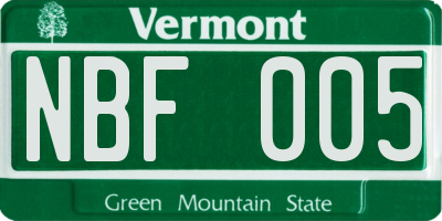 VT license plate NBF005