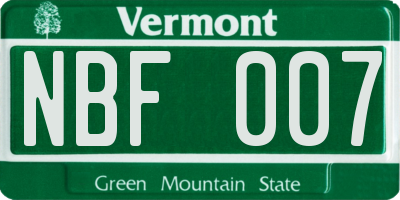 VT license plate NBF007
