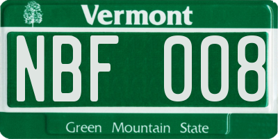 VT license plate NBF008
