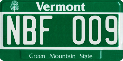 VT license plate NBF009