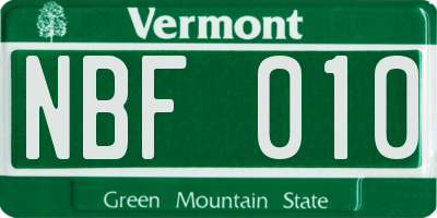 VT license plate NBF010