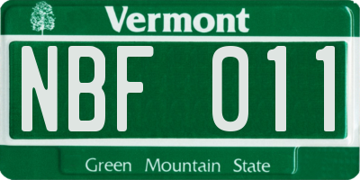 VT license plate NBF011