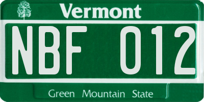 VT license plate NBF012