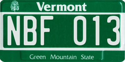 VT license plate NBF013
