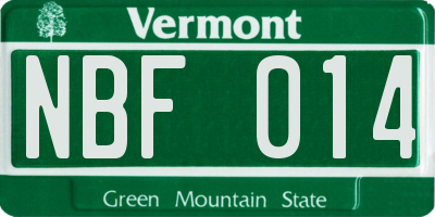 VT license plate NBF014
