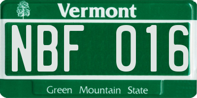 VT license plate NBF016