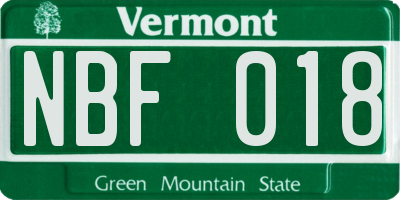 VT license plate NBF018