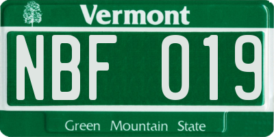 VT license plate NBF019