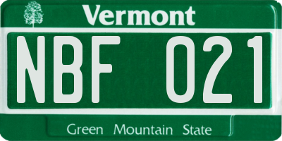 VT license plate NBF021
