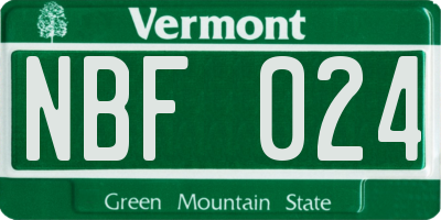 VT license plate NBF024