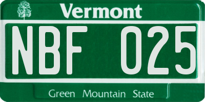 VT license plate NBF025