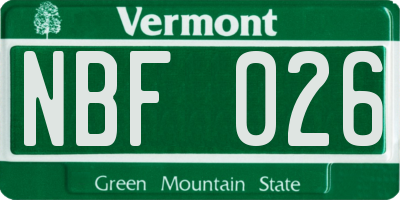 VT license plate NBF026