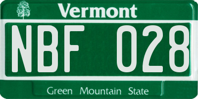 VT license plate NBF028