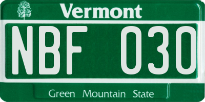 VT license plate NBF030