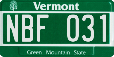 VT license plate NBF031