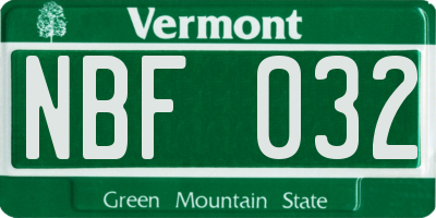 VT license plate NBF032