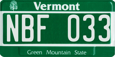VT license plate NBF033