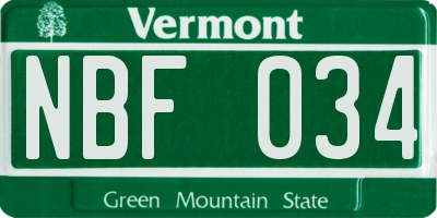 VT license plate NBF034