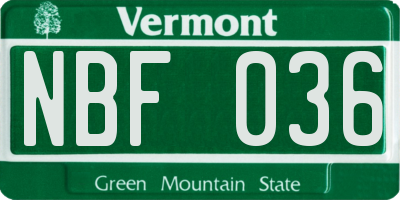 VT license plate NBF036