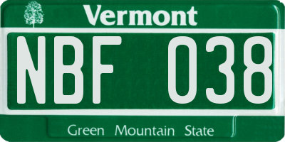 VT license plate NBF038