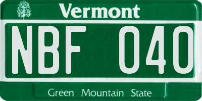 VT license plate NBF040
