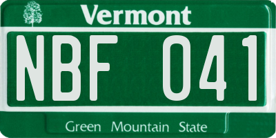 VT license plate NBF041
