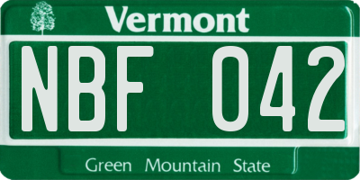 VT license plate NBF042