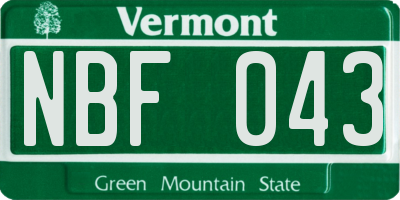 VT license plate NBF043