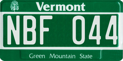 VT license plate NBF044