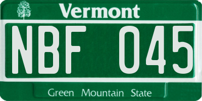 VT license plate NBF045
