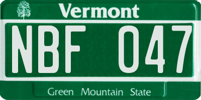 VT license plate NBF047