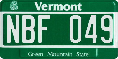 VT license plate NBF049