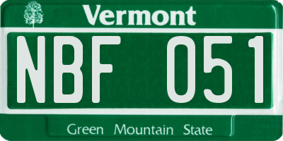 VT license plate NBF051