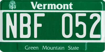 VT license plate NBF052