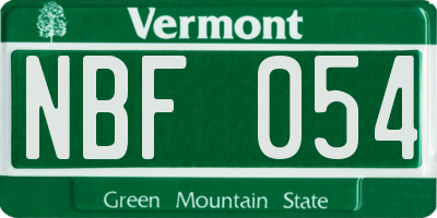 VT license plate NBF054
