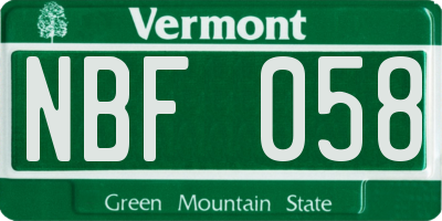 VT license plate NBF058