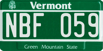 VT license plate NBF059