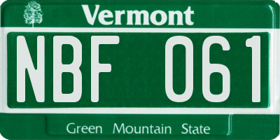 VT license plate NBF061