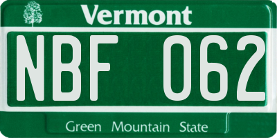 VT license plate NBF062
