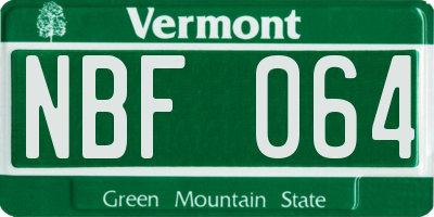 VT license plate NBF064