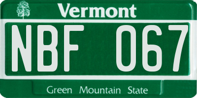 VT license plate NBF067