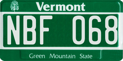 VT license plate NBF068