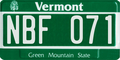 VT license plate NBF071