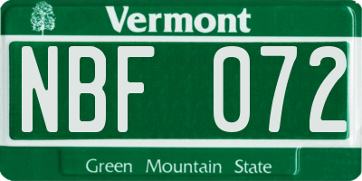 VT license plate NBF072