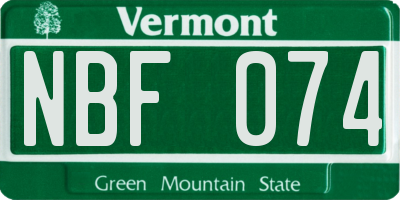 VT license plate NBF074