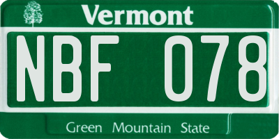 VT license plate NBF078