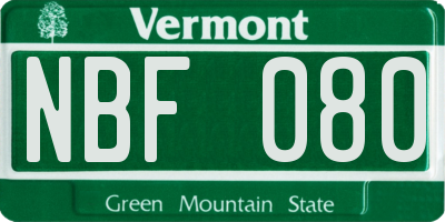 VT license plate NBF080