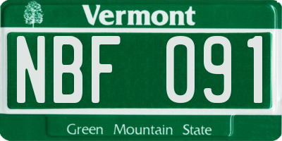 VT license plate NBF091